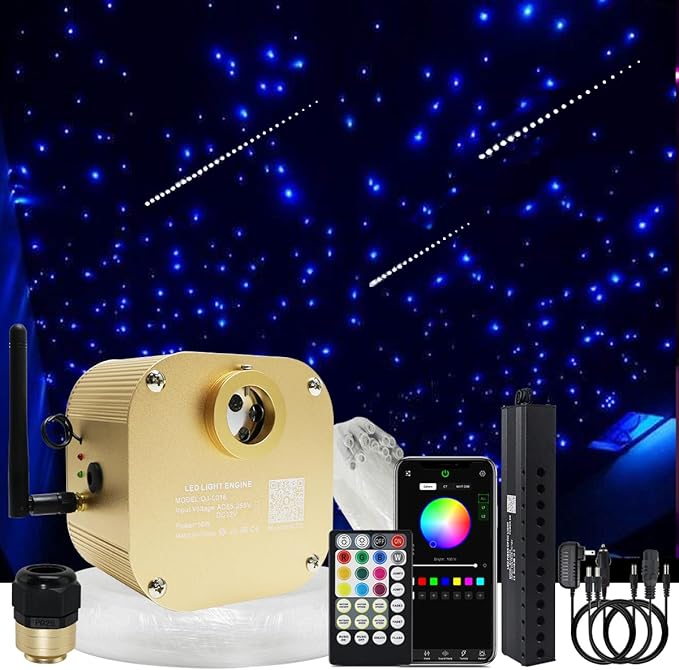 AKEPO 16W RGBW Twinkle & Shooting Star Fiber Optic Lights, Music Activated+430pcs 9.8ft/3m(0.03+0.04+0.06in) Optical Fibers+APP Remote Controller Meteor Starlight Headliner Kit for Car/Home