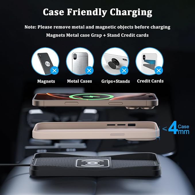 Car Wireless Charger Pad for Kia K4 2025, Type-C/USB 20W Fast Wireless Car Charger Pad Non-Slip Cordless Charging Mat,A-30cm Cable Type-C Plug