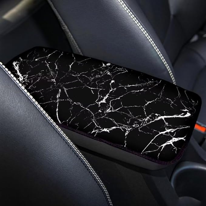 Coldinair Black Marble Print Universal Car Center Console Pad Soft Armrest Protector Cover Fit for Most Vehicle,SUV,Truck,Car Interior Accessories Decor