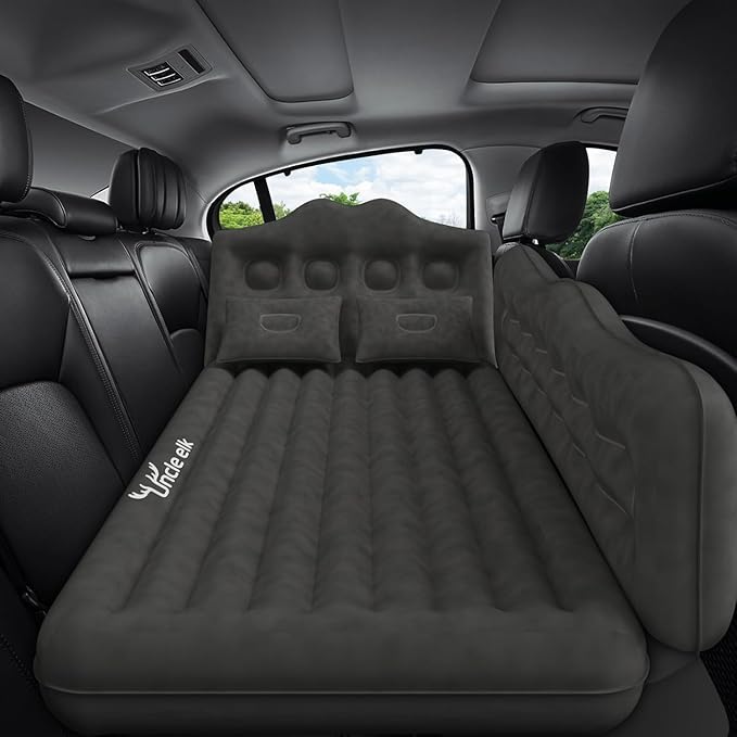 Car Air Mattress Bed: Inflatable Back Seat Air Mattress for Car, Thick Camping Sleeping Pads with 2 Pillows & Air Pumps, Fits Sedan/Truck/SUV, Black