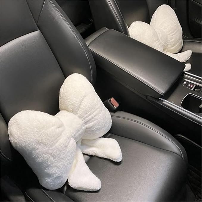 LYFJMUS 4 Pack Plush Bow Car Headrest Pillow and Lumbar Support Pillow Soft Butterfly Car Neck Pillows for Driving Cars Decor