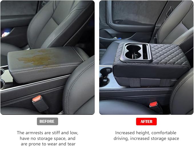 Car Center Console Armrest Pillow with Cup Holder, Leather Middle Console Protection Cushion with Phone Holder, Memory Foam Auto Arm Rest Box Cover, Universal Vehicle Accessories (Textures)