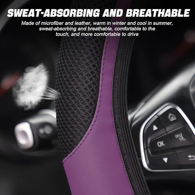 LoyaForba Car Steering Wheel Cover, Universal 14.5-15 Inch, Soft Anti-Slip Neoprene Protector for Steering Wheel, Breathable Odorless and Elastic Stretch, Car Accessory for SUV, Van, Truck (Purple)