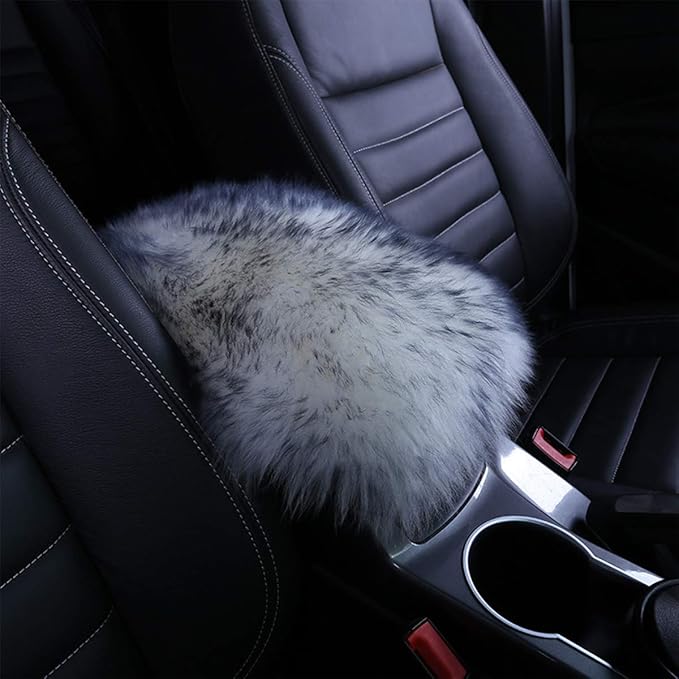 Armrest Cover for Car, Auto Center Console Pad Furry Sheepskin Wool Car Armrest Seat Box Cover Protector Universal Fit (Grey)