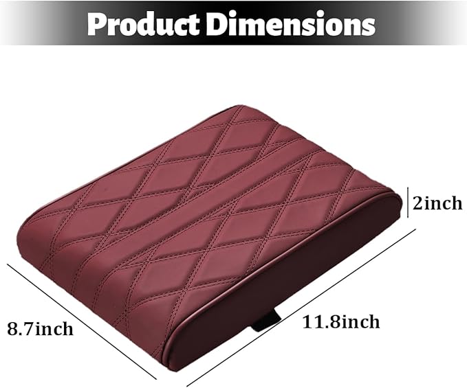Car Center Console Cover, Memory Foam Leather Vehicle Armrest Seat Box Pad Protector, Comforable Waterproof Automotive Center Middle Cushion Mat Accessories, Universal Fit (Wine Red)