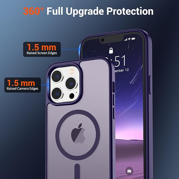 SUPFINE Magnetic for iPhone 13 Pro Case (Compatible with MagSafe) (Military Grade Drop Protection) Translucent Matte Shockproof with Anti-Fingerprint Phone Case,Dark Purple