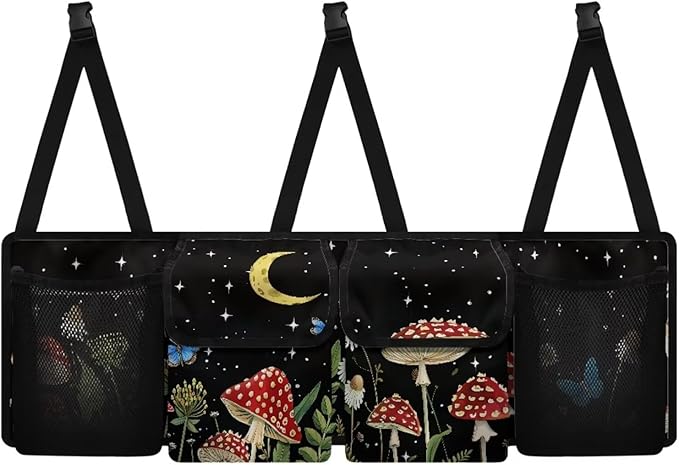 Mushroom Car Trunk Organizer Back Seat Hanging Black, Washable Trunk Oxford Cloth Bag with 4 Pockets, Space Saving Expert, Easy to Clean & Install In All Vehicles