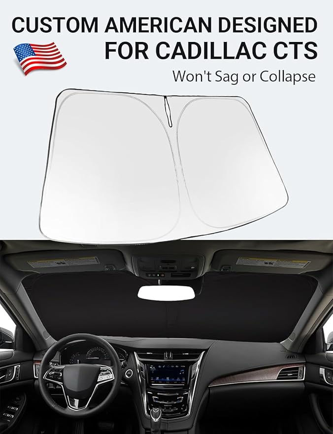 Proadsy 2026 Upgrade Windshield Sun Shade Custom Fit 2014-2019 CTS Foldable Front Sunshade Protector Sun Visor Blocks UV Rays Keep Car Cooler