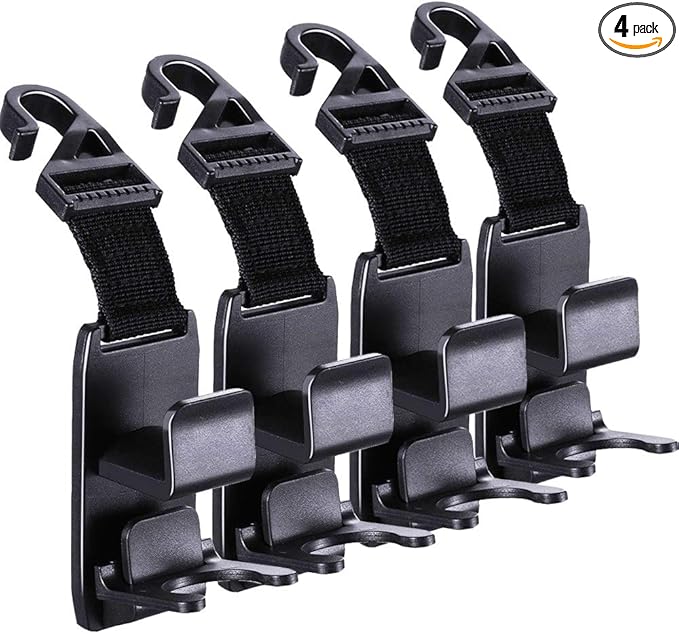 KOOPAO Car Seat Headrest Hook, 4 Pack Universal Car Storage Headrest Hanger Holder Hooks, Vehicle Strong and Durable Backseat Hanger for Handbag Purse Coat and Grocery Bag