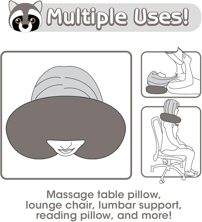 H HOMEWINS Travel Pillow for Kids,Cute Animal Neck Pillow for Boys Girls,Soft Neck Head Chin Support Pillow,Travel Accessories for Airplane, Car, Train,Recline(Raccoon)