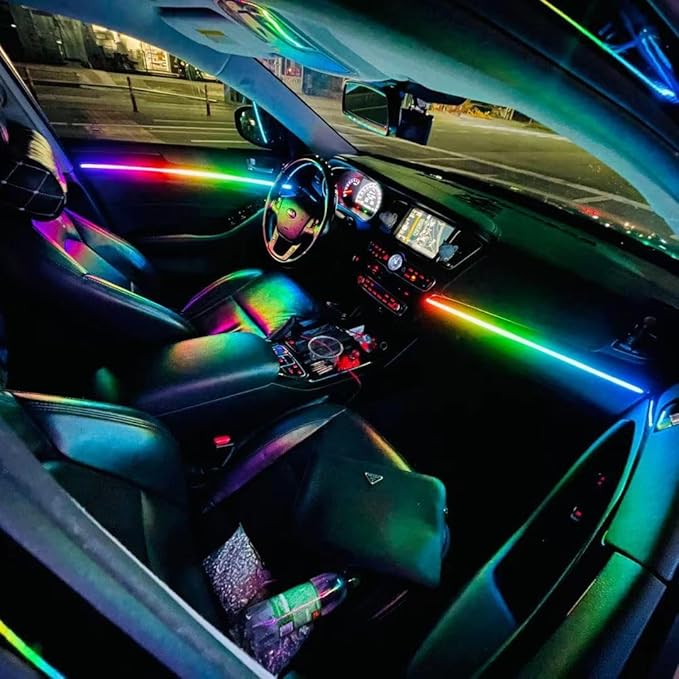 Car Interior led Ambient Lighting, Symphony RGB Car LED Strip Light, 6 in 1 with 204 inches Acrylic Fiber Optic, Multicolor Ambient Lighting Kits, Music Sync Rhythm,Sound Active Function