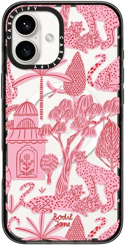 CASETiFY Impact Case for iPhone 16 Plus [Slim / 8.2 ft. 4X Military Grade Drop Protection/Compatible with Magsafe] - Cheetah Paradise Pink - Clear Black