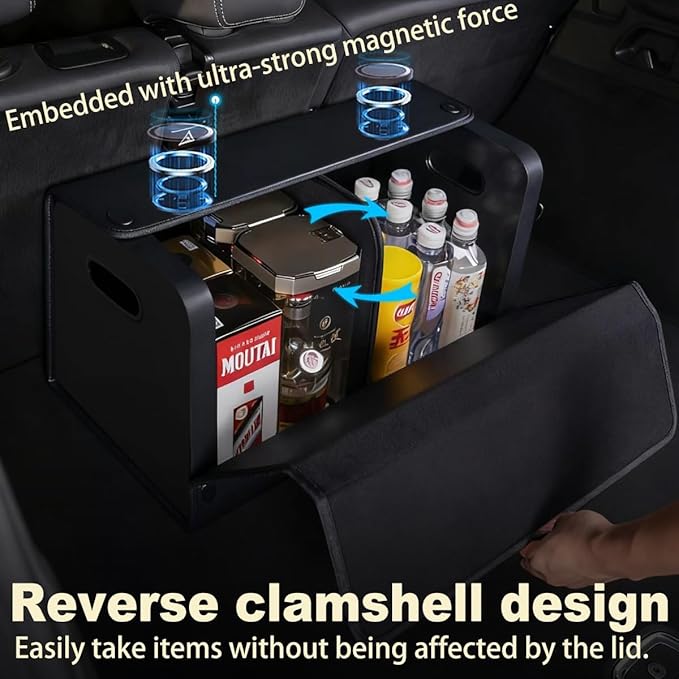 XDV Trunk Organizers, Car Organizers, Storage Solutions, and Car Storage Organizers for SUVs, Sedans, Back Seats, and Luxury Vehicles with Lid, Leather, Small, Large Car shoes box (Plain Black, M&L)