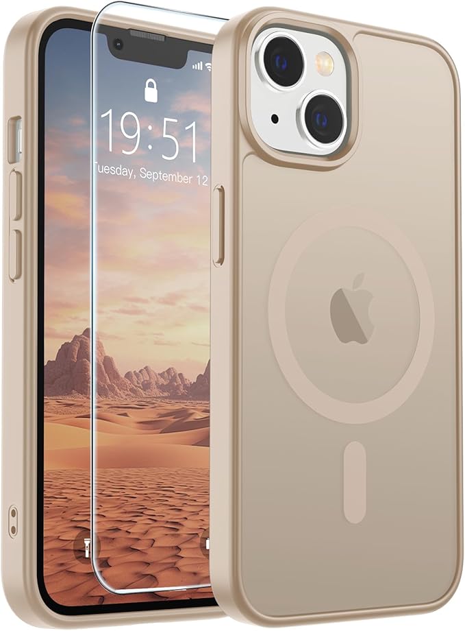 SUPFINE Magnetic for iPhone 15 Plus Case & iPhone 14 Plus Case(Compatible with MagSafe)(Military Grade Drop Protection) Translucent Shockproof Phone Cover,Desert Gold