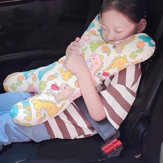 X-Shaped Car Travel Pillow for Cars Seat Kids Adults Head and Body Support Pillow Cartoon Neck Pillows Soft Long-Distance Travel Car Sleeping Seat Belt Pillows Breathable Cars Aircraft Travel Cushion