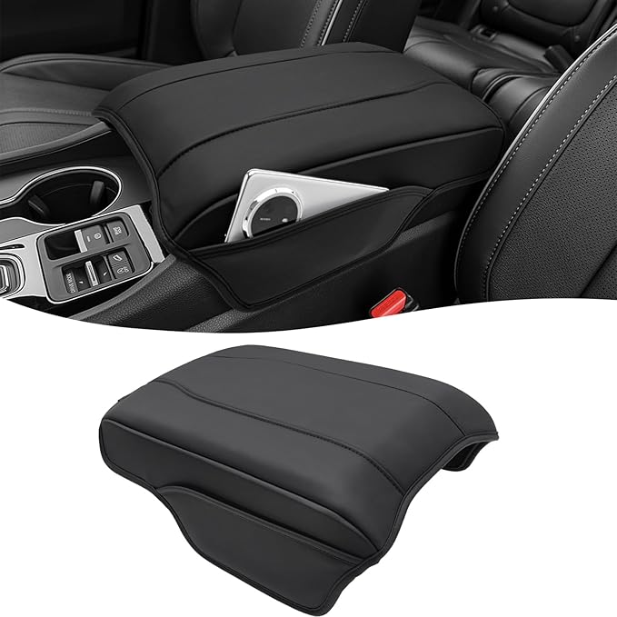 KBH Center Console Armrest Cover for Honda Pilot 2023-2026, Ridgeline 2024 2025, Passport 2024-2026, Middle Console Lid Protector, Vinyl Leather Trim with Side Pockets, Anti-Scratch, Black