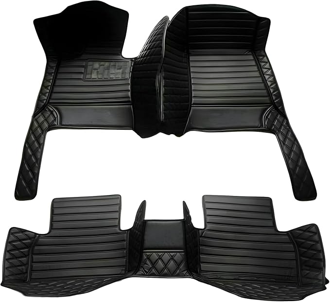 Customize Car Floor Mats for 99% Sedan SUV Sports Car All Weather Leather Full Coverage Waterproof Non-Slip Vehicle Lining Pads (All Black Splicing)