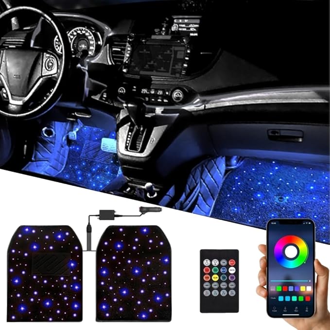 Interior Star Lights for Car, LED Starlights Floor Mats, Carpet Fiber Optic Foot Light Decoration (Set of 2)