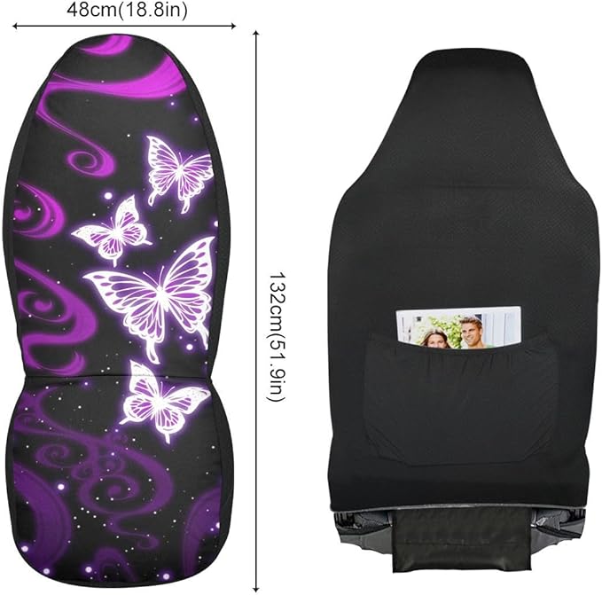 Butterfly Car Seat Covers Set of 2,Purple Butterflies Abstract Design Universal Auto Front Seat Protector Vehicle Seat Cushion Cover for Women Men Cute Car Accessories Fit for Car SUV Truck