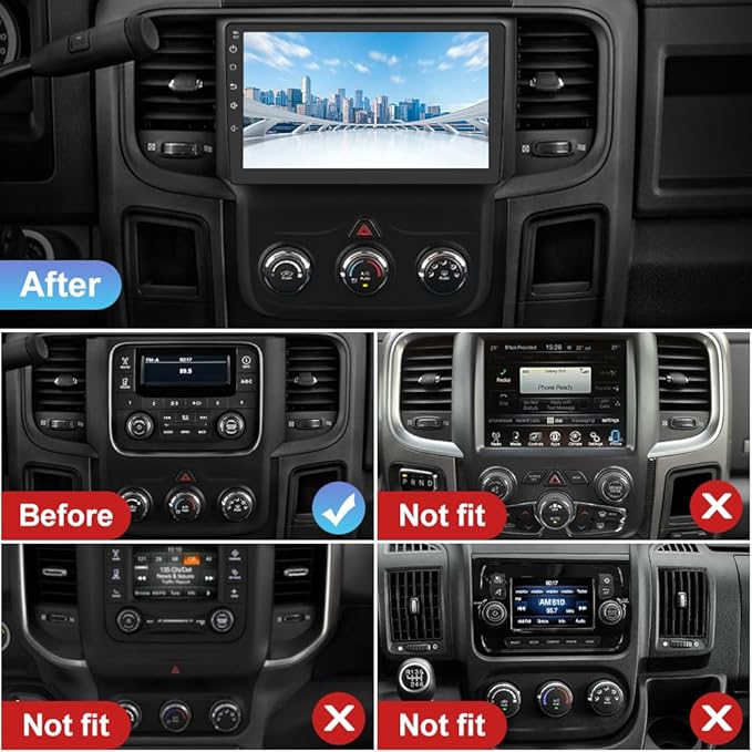 Car Radio Stereo for Dodge Ram 2013-2018 1500 2500 3500 with Wireless Apple Carplay Android Auto 9 inch Head Unit 4G RAM 64G ROM with DSP BT GPS FM WiFi (Only fit Manual AC)