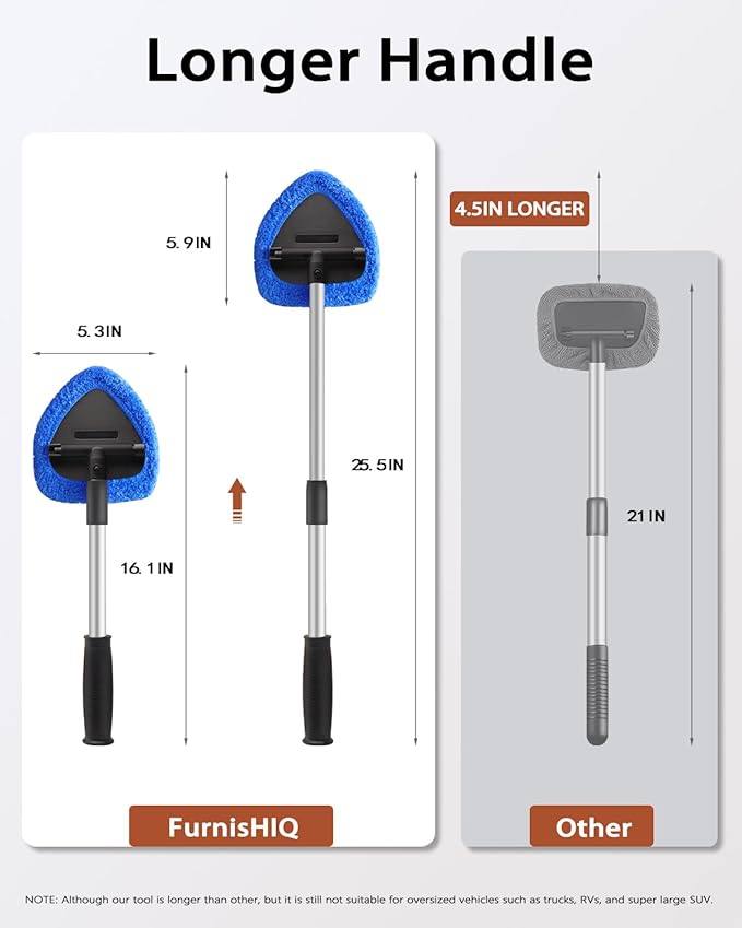 25.5” Windshield Cleaner Tool, Longer & Strong Absorbent Car Window Cleaner with 5 pcs Washable Pads and 2 pcs Spray Bottles for Car and Home Window, Blue