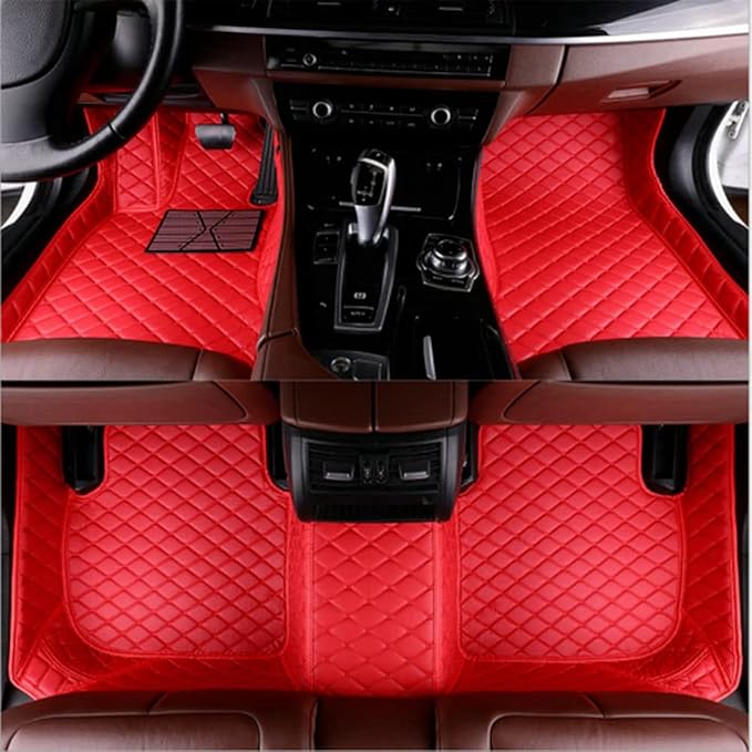 Custom Personalized Floor Mats for Cars - Luxury Full Coverage All Weather Mats, Anti-Slip Leather Mat Set, Fit for 99% of Cars, SUVs & Trucks (Red, A-Diamond)