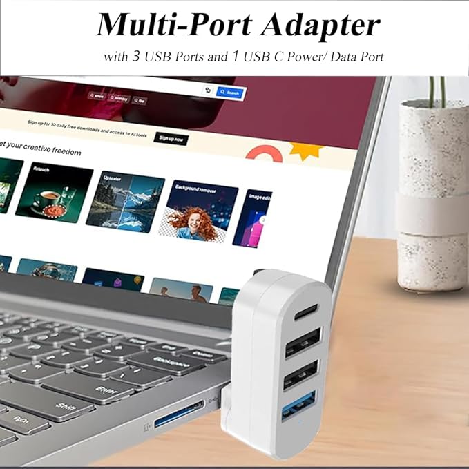 2 Pack 4-in-1 USB 3.0 Hub with Rotation, Multi-Port Adapter with 3 USB Ports and 1 USB C Port, High-Speed Data USB 3.0 Hub Compatible with Laptop/Table/Cellphone/Keyboard/Printer/MacBook