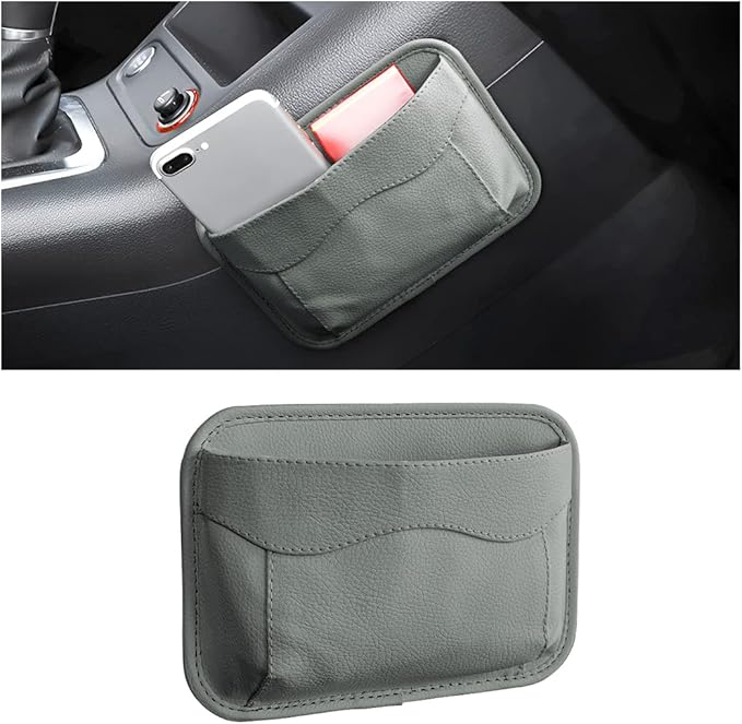 Moly Magnolia Car Seat Side Pocket Organizer, American Flag PU Leather Storage Bag, Pen Phone Holder Tray Pouch Seat Gap Filler, Interior Accessories for Auto Door Window Console (Gray)