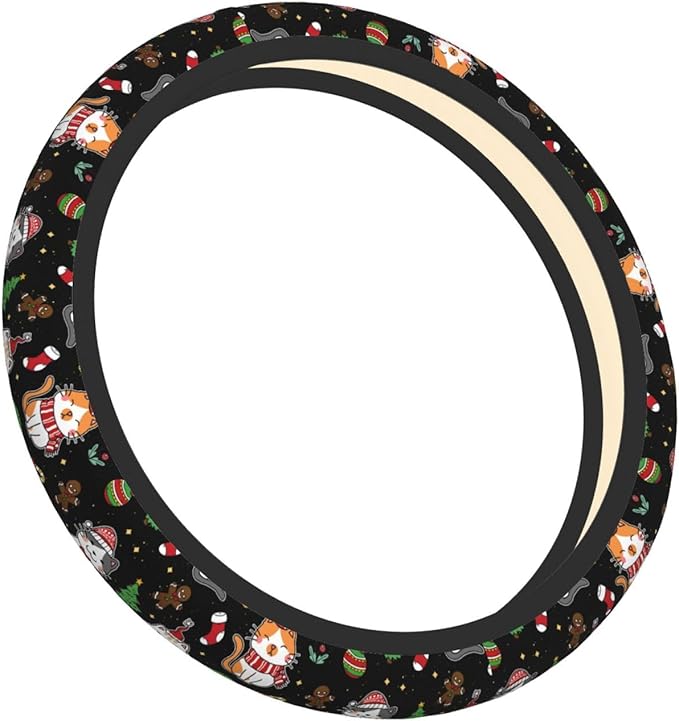Christmas Cat Steering Wheel Cover Women 15 inch Anti-Slip Sweat Absorption Steering Wheel Covers Cute Car Accessories Decor Car SUV Sedan Vans Truck Protector