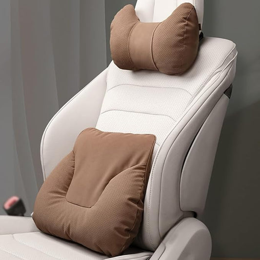 Car Neck Pillow Set for BMW M5 Touring 2025, Leather Car Headrest Lumbar Support Waist Backrest Head Support Cushion,Brown