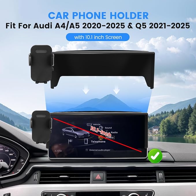 Car Phone Holder Compatible with Audi A4 2020-2025 /A5 2020-2025 /Q5 2021-2025 Auto Interior Accessories 10.1-Inch Screen Fixed Clip, Cell Phone Mount Hands-Free 360° Rotation Dash Mount