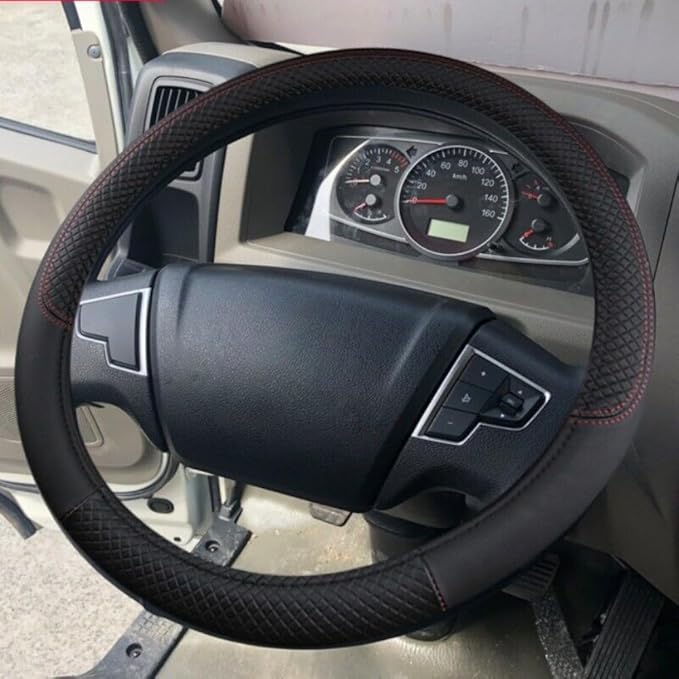 Car Semi Truck Van Leather Steering Wheel Cover Fits 14 15 16 17 18 19 Inch Maximum Grip Non Slip Durable Universal Fit for Most Vehicles (45cm/17.7in,Black)