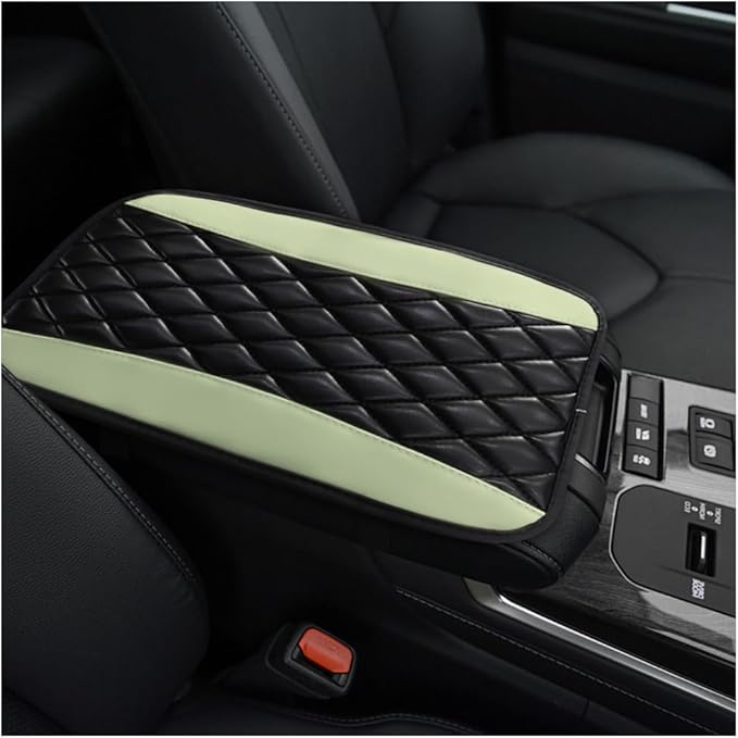 Car Center Console Cushion Pad, 12.6 × 7.48 Inches Waterproof Car Armrest Seat Box Cover, PU Leather Armrest Cover Protector for Most Vehicle, Universal Car Interior Accessories (Green)