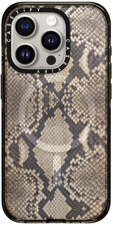 CASETiFY Impact iPhone 15 Pro Case [Slim/Compatible with Magsafe / 8.2 ft. 4X Military Grade Drop Protection] - Brown Snake - Clear Black