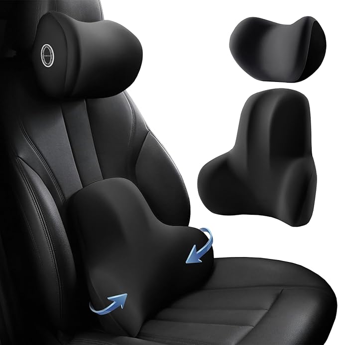 Car Headrest & Lumbar Support Cushion, Car Headrest Pillow, Ergonomic Car Seat Lumbar Cushion for Pain Relief, Memory Foam & Breathable Removable Cover, Car Neck Pillow for Driving, Traveling (Black)