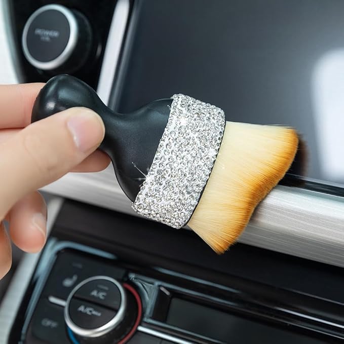 Bling Car Interior Dust Brush, Glitter Diamond Crystal Soft Bristles Dusting Tool for Automotive Dashboard, Air Conditioner Vents, Leather,Car Seat, Computer etc. (Silver)