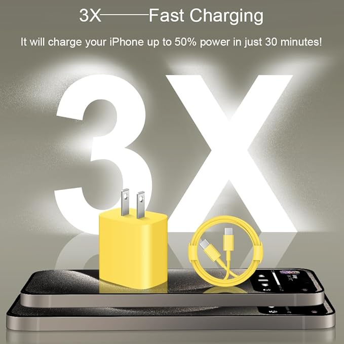 iPhone 17 16 15 Charger Fast Charging 2+2Pack 20W USB C Wall Charger with 6FT Fast Charging Cable Compatible with iPhone 17/17 Air/17 Pro/17 Pro Max/iPhone 16/15 Series, iPad Pro/AirPods - Yellow