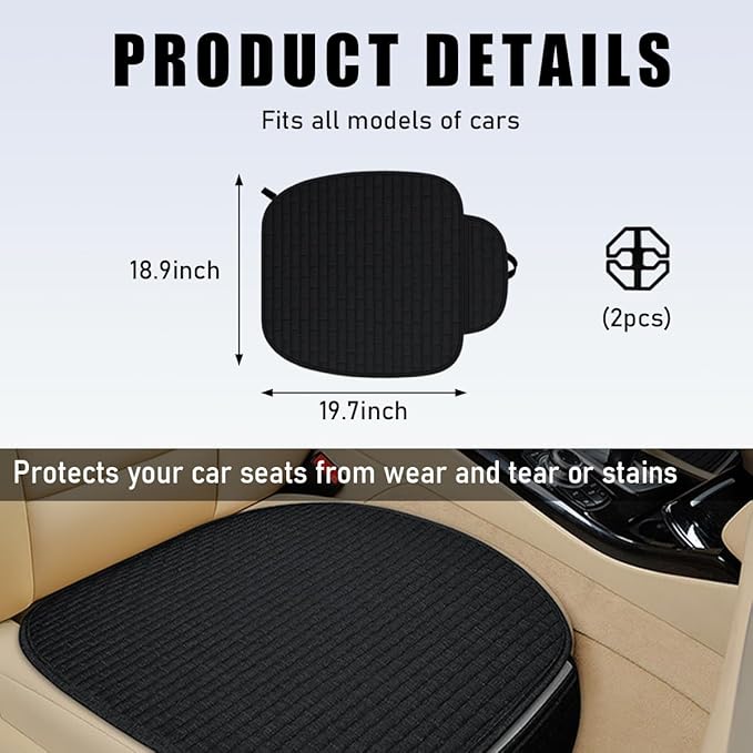 2PCS Car Seat Bottom Cover Pad, Breathable Auto Front Seat Button Cushion Mat with Pocket, Soft Comfortable Vehicle Seat Protector Pad, Universal Truck SUV Car Accessories (Black)
