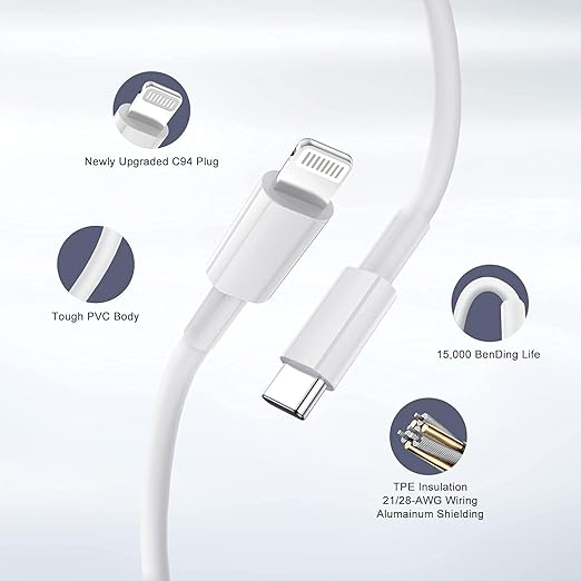 iPhone Fast Charger,Type C Wall Charger Block Plug and 10ft USB C to Lightning Charging Cable Cord Long,Power Adapter Cube Brick Box for Apple iPhone 14 Pro Max/14 Plus/14/13/12 Mini/11/XS Max/XR/iPad