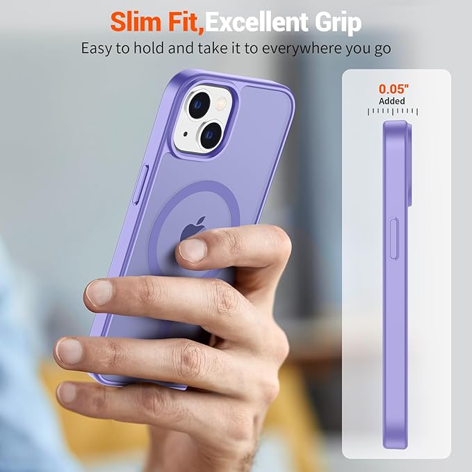 SUPFINE Magnetic for iPhone 14 Case & iPhone 13 Case (Compatible with MagSafe)(Military Grade Drop Protection) Translucent Matte Shockproof Phone Cover,Purple