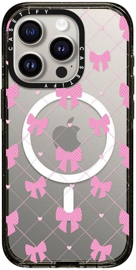 CASETiFY Impact iPhone 15 Pro Case [Slim/Compatible with Magsafe / 8.2 ft. 4X Military Grade Drop Protection] - Bow-net Lace - Clear Black