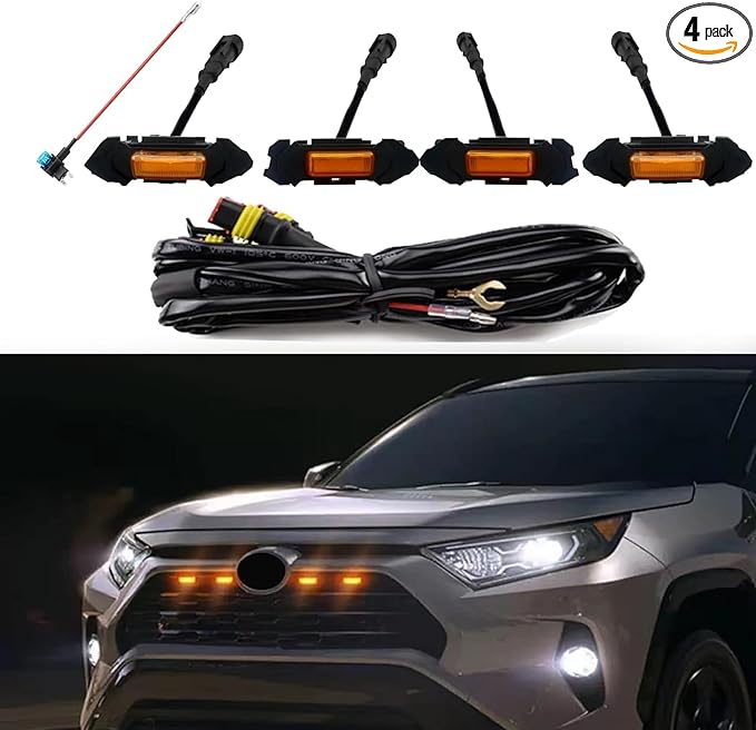 LED Grille Lights Compatible with Toyota RAV4 2019 2020 2021 2022 2023 2024 Front Grille Lights for Rav4 Accessories Hybird LE XLE SE XSE Limited (Amber)