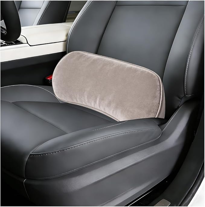 Car Lumbar Support Pillow, Memory Foam Suede Vehicle Back Support Cushion for Pain Relief, Breathable Automotive Interior Seat Lower Back Pillow, Universal for SUV Van Truck (Light Gray)