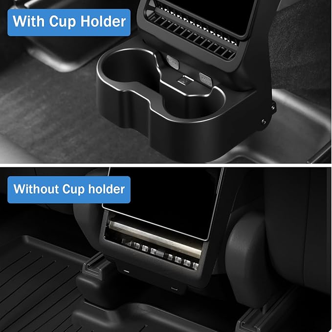Rear Cup Holder for Tesla Model Y Juniper 2026/ Model 3 Highland 2025 2026, Rear Center Console Cup Drink Holder, No Drilling, Anti-Slip & Secure Fit Accessories for Model Y Juniper Back Seat