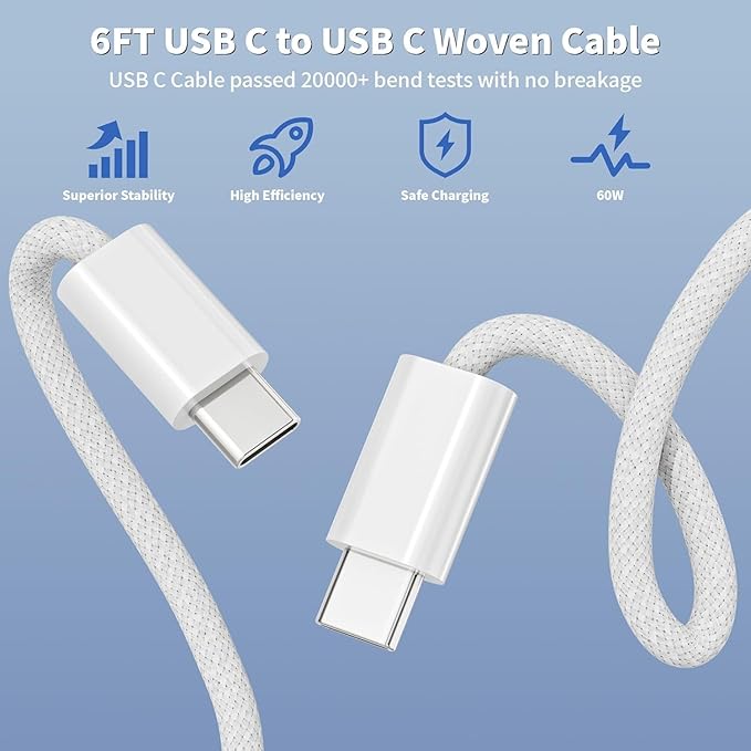 Charge for iPhone 17/16/15 Charger, 2Pack 40W-60W Dynamic Type C Wall Charger Adapter USB C Charger Block 6FT USB-C to C Woven Braid Cable for Apple iPhone 17 Pro Max/iPhone 16 Plus, iPad Pro/Air/Mini