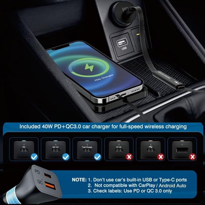 Wireless Charging Pad for Car, REESTECQI 15W Wireless Car Charger Pad Type C Charging Mat Non Slip [PD 40W Car Charger Incl] for Airpods iPhone 16/15/14/13/12, Samsung S24/S23/S22 (30CM Cable)