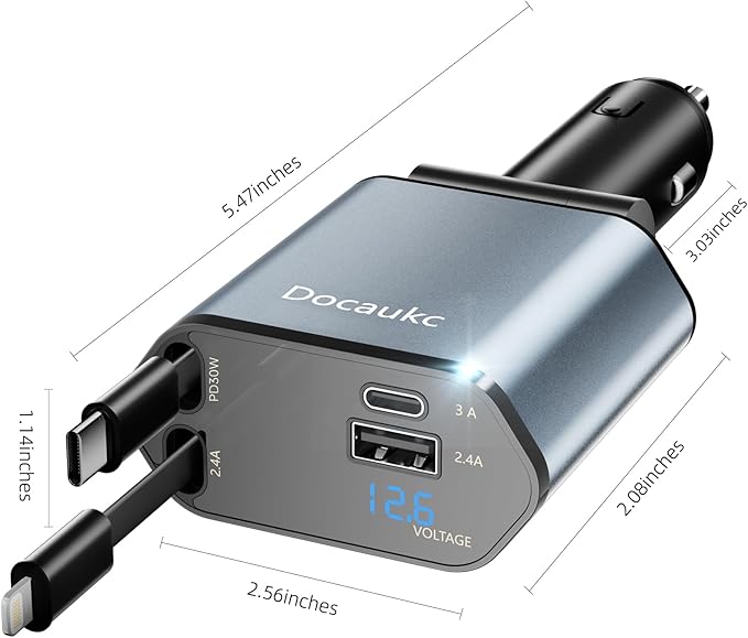 Retractable Car Charger for iPhone 17, 69W USB C 4 in 1 Fast Charging, Car Truck Accessories, Car Adapter, Road Trip Essentials Gift for Men Women, for iPhone 17 Pro Max Air 16 15 14 13, Galaxy, Pixel