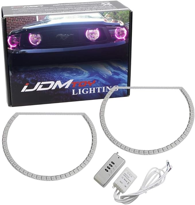 iJDMTOY 7-Color RGB LED Halo Ring Lighting Kit Compatible with 2005-2012 Ford Mustang Reflector Halogen Front Road Illuminating Light Retrofit w/Adjustable Setting
