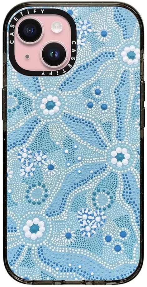 CASETiFY Impact iPhone 15 Case [Slim/Compatible with Magsafe / 8.2 ft. 4X Military Grade Drop Protection] - Nadyung (Water) - Aboriginal Art - Clear Black