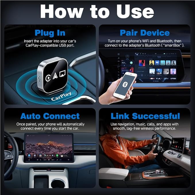 3 in 1 Wireless Carplay Adapter, Car Screen Mirroring Converter, 2026 Upgrade Mirror iOS Phone for iPhone/Airplay/Apple/Android, Bluetooth Auto Link, Wired to Wireless, Plug & Play (for Android)